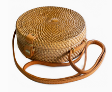 Load image into Gallery viewer, Rattan Shoulder Bag with Leather Strap