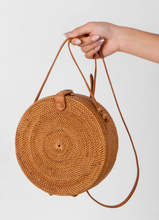 Load image into Gallery viewer, Rattan Shoulder Bag with Leather Strap