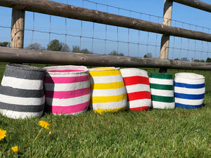 Sisal and Recycled Plastic Bucket Basket - Striped