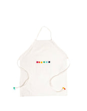 Load image into Gallery viewer, off white apron rainbow colour pom poms
