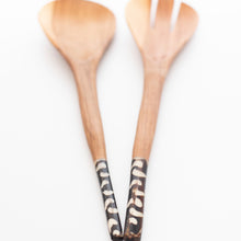 Load image into Gallery viewer, Olive Wood and Bone Salad Servers - Black and White