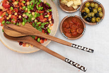Load image into Gallery viewer, Olive Wood and Bone Salad Servers - Black and White