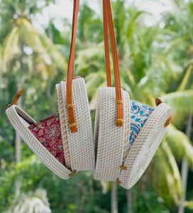 Rattan Shoulder Bag with Leather Strap