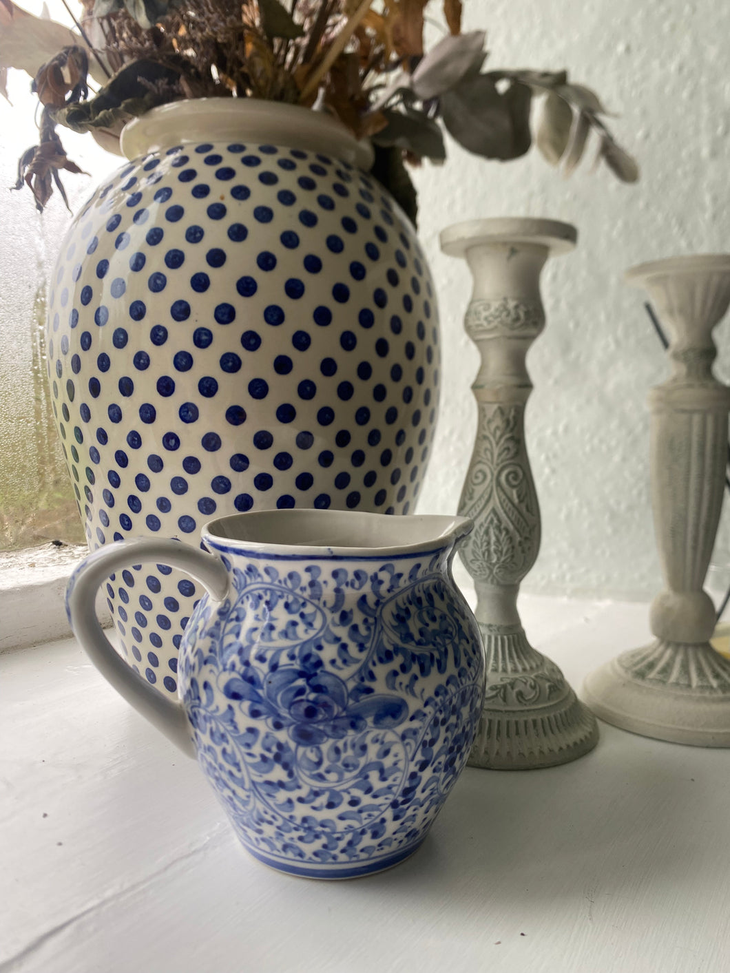 Blue and White Jug with Floral Detail