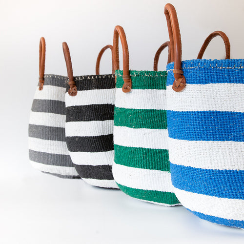 Striped Recycled plastic and sisal basket bag 