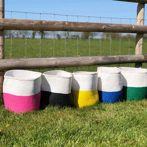 Sisal and Recycled Plastic Bucket Basket - Block Stripe