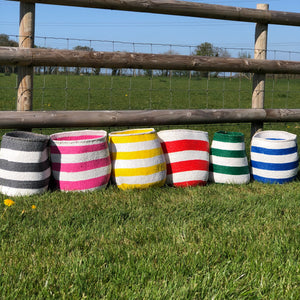 Sisal and Recycled Plastic Bucket Basket - Striped