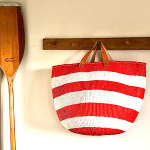 Red striped sisal and recycled plastic bags 