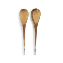 Load image into Gallery viewer, Olive Wood and Bone Salad Servers - Black and White