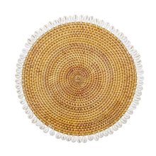 Load image into Gallery viewer, Rattan Placemat with Cowrie Shell - Brown Boho Straw Raffia